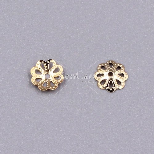 Bead cap, rose gold plated iron, 7x1mm textured flower with cutouts, fits 8-12mm bead. Sold per pkg of 200.