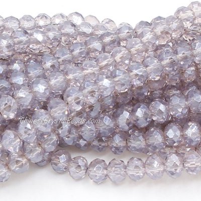 98Pcs 6x8mm Chinese Crystal Rondelle Beads Strand, gray pink light