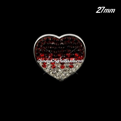CCB bottom clay Pave heart coin beads, have 2 hole, 27mm, red, 1pcs