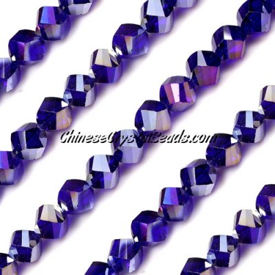 8mm Chinese Crystal Helix Bead Strand, sapphire AB, 25 beads