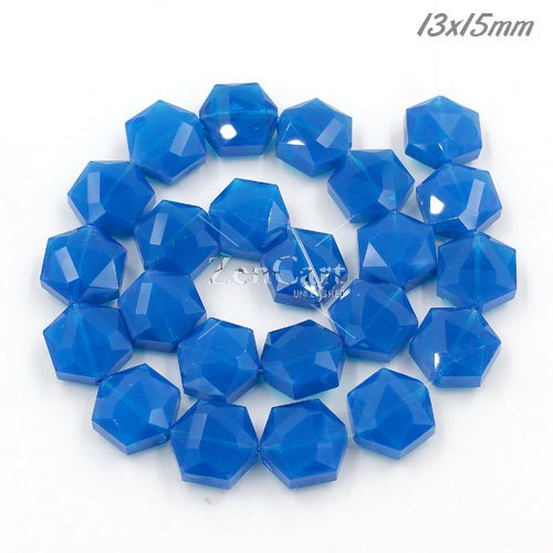 13x15mm Crystal Faceted Hexagon Beads, opal blue, 1 Pc