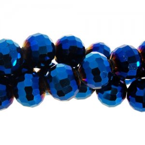 Chinese Crystal 12mm Round Long Bead Strand, Metallic Blue , 16 beads