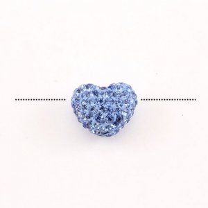 Pave heart beads, clay, 13x15mm, 1.5mm hole, light sapphire, 1pcs