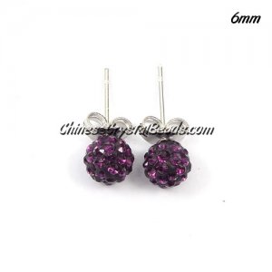 Pave Drop Earrings, 6mm, violet, sold 1 pair