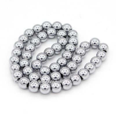 51Pcs 8mm Round Glass Beads, hole 1.5mm, Metalic silver