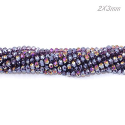 130Pcs 2x3mm Chinese Crystal Rondelle Beads, Violet AB