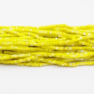 180pcs 2mm Cube Crystal Beads, Opaque Lime Yellow AB