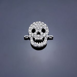 Pave Skull Pendant, hole 2mm, 22x23mm, silver plated