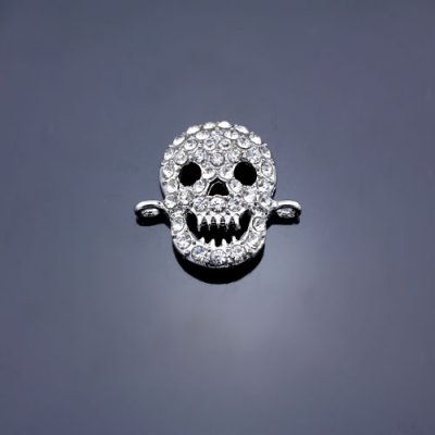 Pave Skull Pendant, hole 2mm, 22x23mm, silver plated