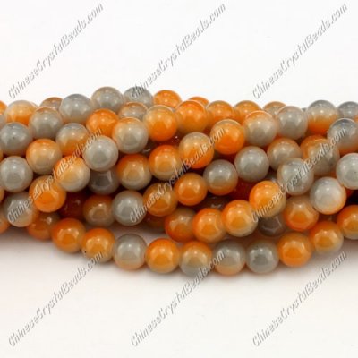 8mm round glass beads strand, gray and yellow, 100pcs per strand