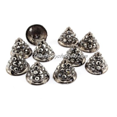 Pave crystl Spike Beads, 9x11x11mm, gun-metal, 10 pieces