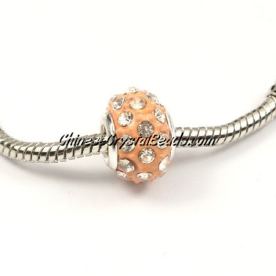 European Beads, alloy Rhinestone, peach, 8x14mm, sold 10 pcs