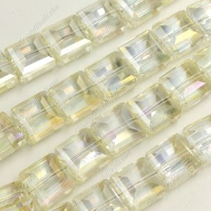 faceted square crystal, 13x13mm, yellow light, 12 beads
