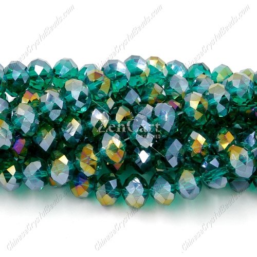 Chinese Crystal Rondelle Bead Strand, Emerald AB, 6x8mm , about 72 beads