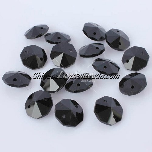 Crystal 14mm Octagon beads, 2 hole, Jet, 20 beads