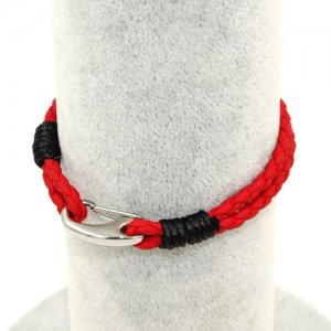 Stainless steel Men's Braided Leather Bracelets Clasp, red wine