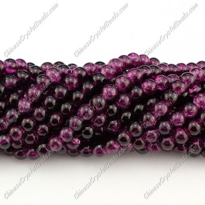 6mm round crackle glass beads strand, burst purple, 140pcs per strand