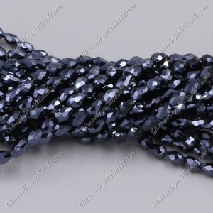 Chinese Crystal Teardrop Beads Strand,gun metal, 3x5mm, about 100 Beads
