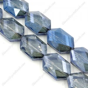 10Pcs Faceted Polygon Hexagon Glass Crystal, Magic Blue, hole:1.5mm