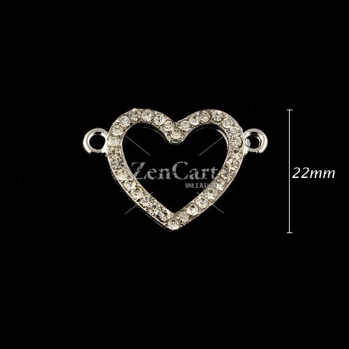 Pave heart accessories, 22x32mm, silver, sold 1pcs