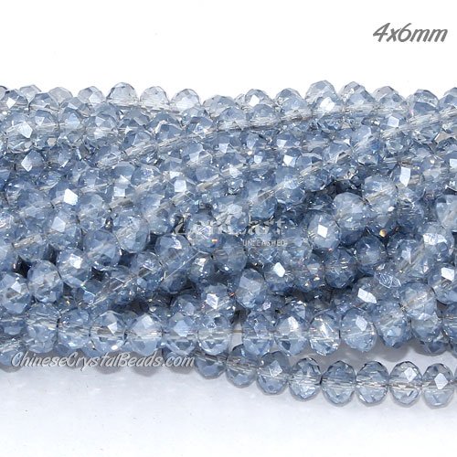 4x6mm Chinese Crystal Rondelle Beads, blue gray light, about 95 Pcs
