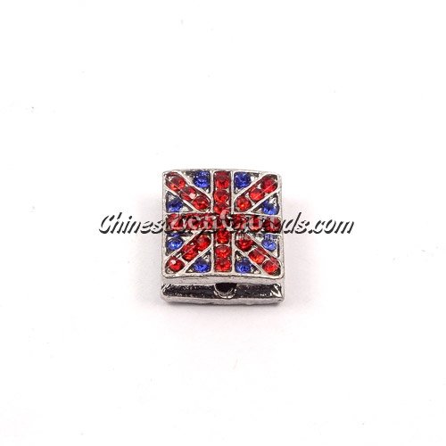 Pave square beads, UK Flag, 12mm, silver, sold per 12 pieces bag