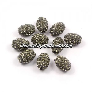 Oval Pave Beads, 9x13mm, Clay, gray, sold per 10pcs bag
