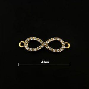 pave Infinity charms, 33x10mm, gold plated, 1pcs