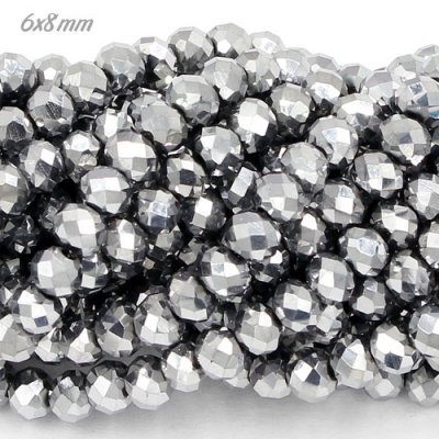 Chinese Crystal Rondelle Strand, 6x8mm, platinum Silver , about 72 beads