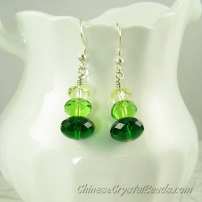 Chinese Crystal Earring handmade, 6mm clear+8mm green+10mm emerald, sold 1 pair