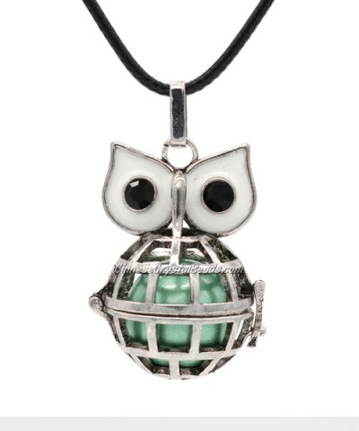 Owl Mexican Bolas Harmony Ball Pendant Angel Baby Caller Chime Bell, antique silver plated brass, 1pc