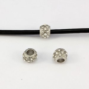 Alloy European Beads, #010, 8x11mm, hole:5mm, pave clear crystal, platinum plated, 1 piece