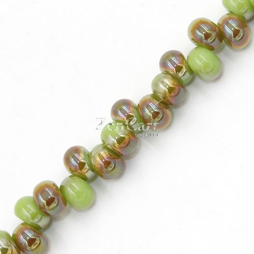 100Pcs 6mm rondelle earring shaped glass beads, hole: 2mm, opaque green