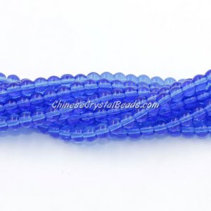Chinese 4mm Round Glass Beads med sapphire, hole 1mm, about 80pcs per strand