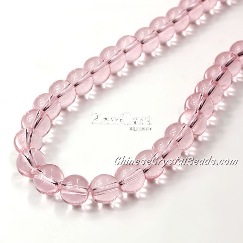 Chinese 8mm Round Glass Beads light pink, hole 1mm, about 50pcs per strand