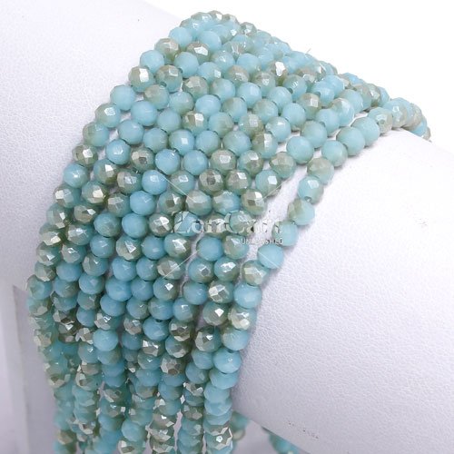 130Pcs 3x4mm Chinese rondelle crystal beads, aqua jade and champange