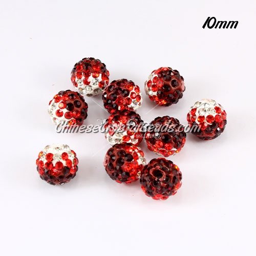 Clay Pave disco beads, Color Gradient white-red, hole: 1.5mm, sold per pkg of 10pcs
