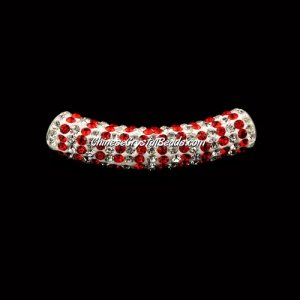 Pave Crystal Pave Tube Beads, 45mm, 4mm hole, red stripe, sold 1pcs