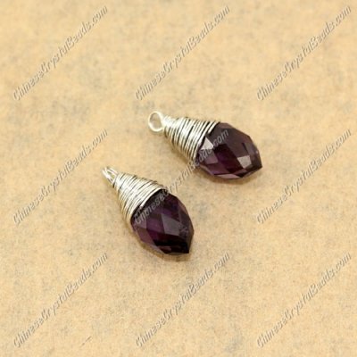 Wire Working Briolette Crystal Beads Pendant, 6x12mm, violet, 1 pcs