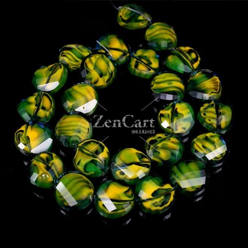 Millefiori Twist faceted Beads green/yellow 14mm, 10 beads