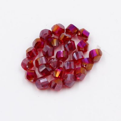 8mm Chinese Crystal Helix Bead Strand, siam AB, 25 beads