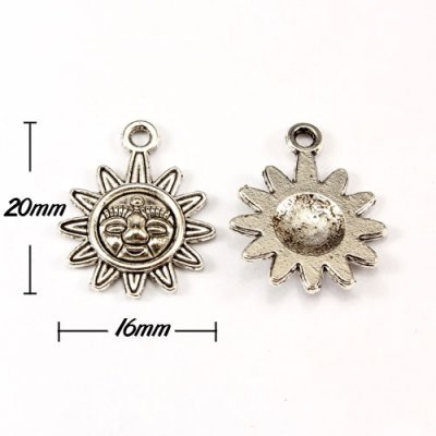 Charm, antiqued silver-finished inchpewterinch #zinc-based alloy, 16x20mm sun. Sold per pkg of 10pcs