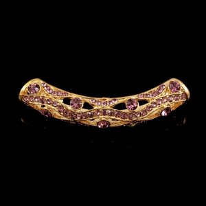 Alloy tube pendant, gold plated, purple, 55mm, hole 5mm, sold 1 pcs