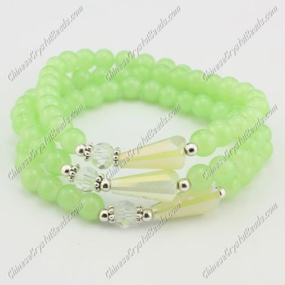 Glass Beads streth bracelet & Necklaces, 6mm green jade, 21inch lon