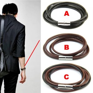 2013 Fashion Korea Style Wax Rope laps magnetic Clasp genuine Leather Bracelet, Length 15.5"