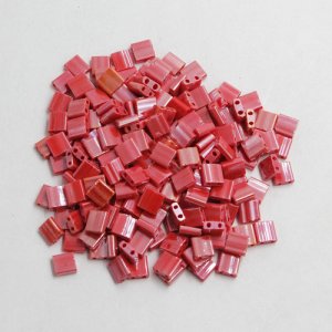 Chinese 5mm Tila Square Bead, opaque luster red velvet, about 100Pcs