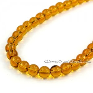 Chinese 8mm Round Glass Beads Amber, hole 1mm, about 42pcs per strand