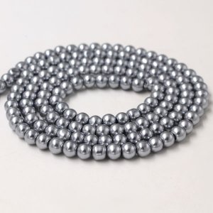 Glass Pearl Beads, Round, med gray, different size for choice, Hole:Approx 1mm, Length:Approx 32 Inch
