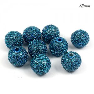 Alloy pave 124 Rhinestones disco 12mm beads , blue, Pave, 9 piceses