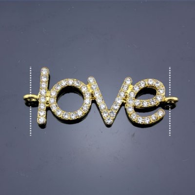 Pave love heand pendant, gold plated, 18x46mm, clear rhinestone, Sold individually.